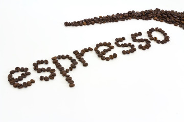 espresso inscription made from coffee beans