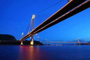Ting Kau Bridge and Tsing ma Bridge at evening, in Hong Kong