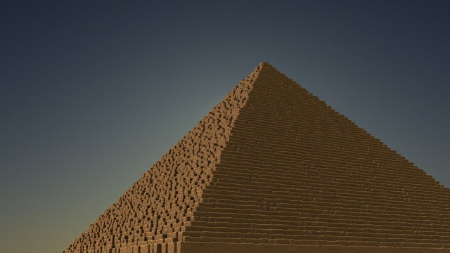 Slow camera move around two pyramids.