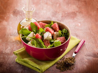 salad with water-melon, arugula feta cheese and fennel seed
