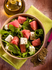 salad with water-melon, arugula feta cheese and fennel seed