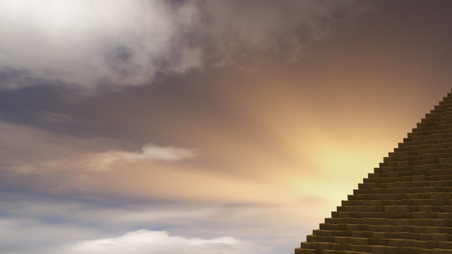 Camera flies though two pyramids.