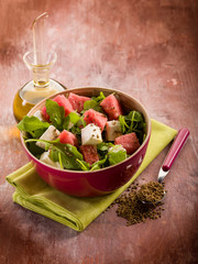 salad with water-melon, arugula feta cheese and fennel seed