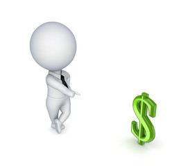 3d small person with a golden dollar sign.