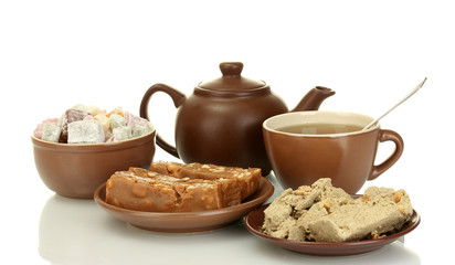 Teapot with cup and saucer with  oriental sweets - turkish