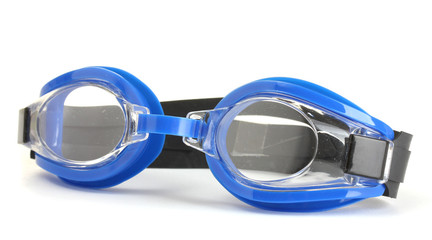 blue swim goggles isolated on white.