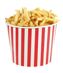 French fries potatoes in red and white stripes bucket