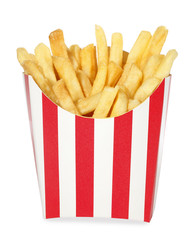 French fries potatoes in red and white stripes box