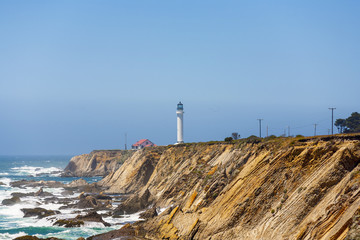 famous Point Arena Lighthouse in morning fog