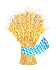 Sheaf of wheat ears with ribbon in bavarian colors