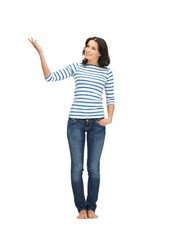woman in casual clothes showing direction