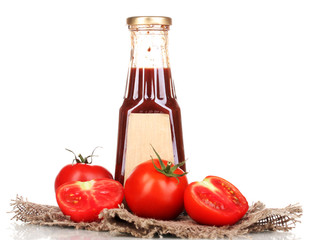 Tomato sauce in bottle isolated on white