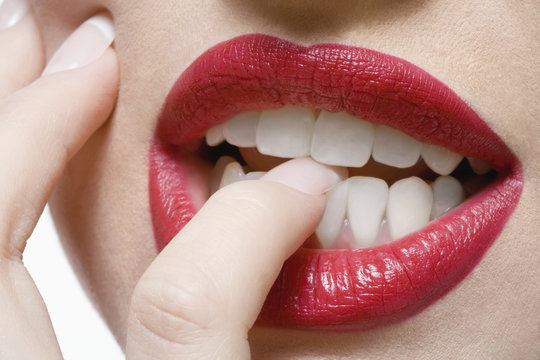 Close up of glamorous Caucasian woman's lips