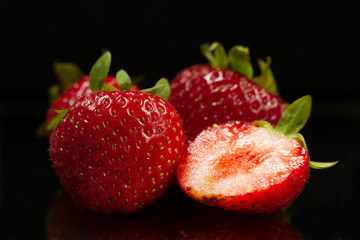 Strawberries on a black background