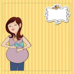 happy pregnant woman, baby shower card