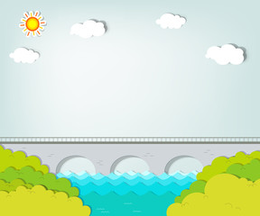 Vector applique. Landscape with bridge