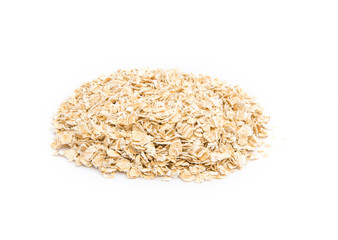 Uncooked oatmeal on white background