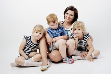 Happy mum with kids  - obrazy, fototapety, plakaty
