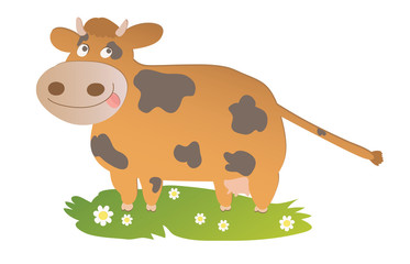funny cow  standing on grass and smiling