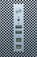 Power button and Usb port on Metal Hole Background