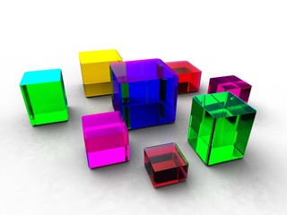 illustration of several different sizes of colorful cubes