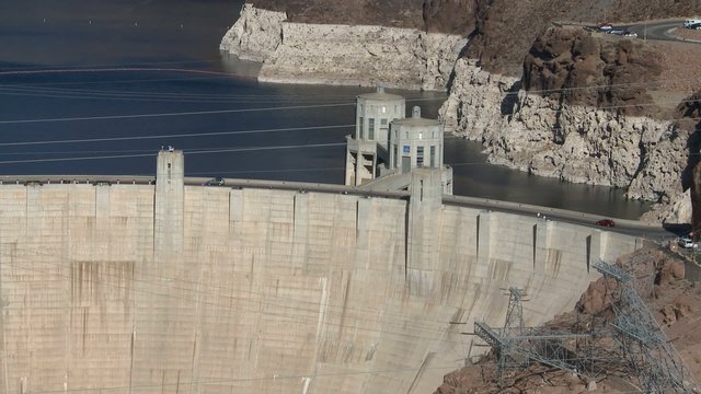 Mid-aerial view of the Hoover Dam