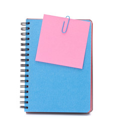 Blue notebook with notice papers