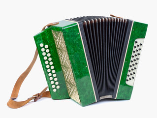 Old bayan (musical instrument as accordion) isolated on white