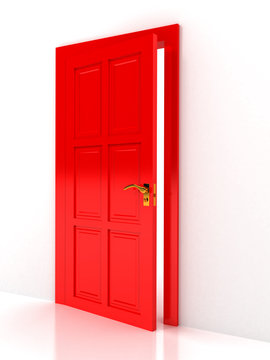 Red Door Over White Background