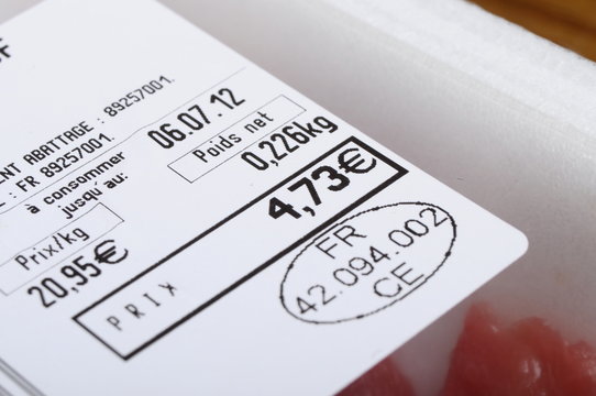 Food label with euro price and peremption date