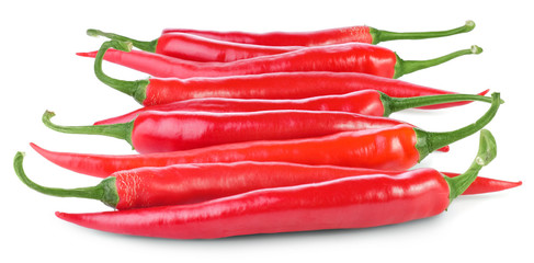 Row of ripe red hot chili peppers