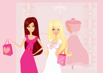 fashion girls Shopping illustration