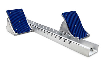 Bright metal starting block with blue blocks