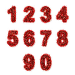 red tinsel digits on white