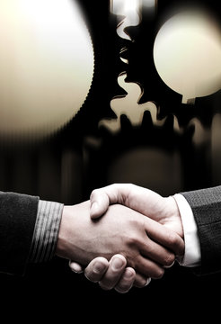 handshake with gears background