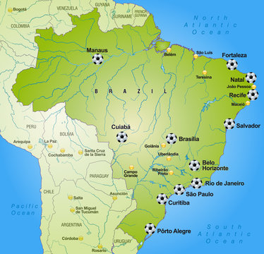 Fussballkarte von Brasilien mit Umgebung