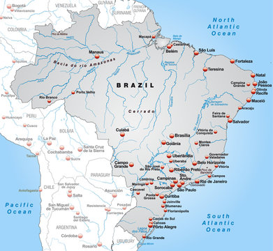 Landkarte von Brasilien mit Nachbarländern