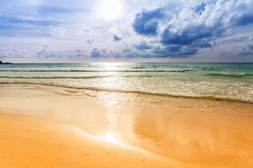 Tropical beach at sunset.