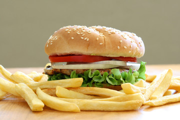 Chicken Burger and French Fries