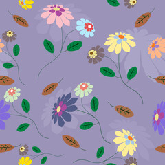 Classic seamless from colorful flowers illustration on blue back