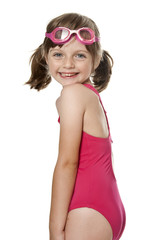 Obraz na płótnie Canvas little girl wearing pink swimsuit isolated on white background
