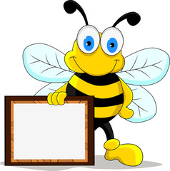 funny bee cartoon character with board