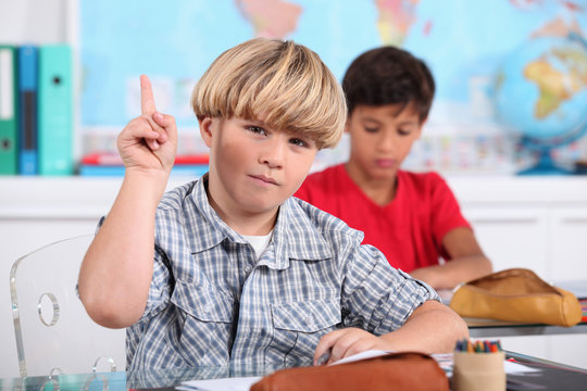 Boy Raising His Hand In Class