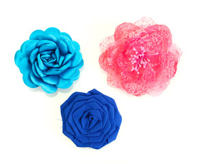 beautiful cloth artificial flowers isolated on white