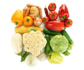 Bright colorful vegetables isolated on white background