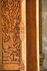Carved wood thai temple