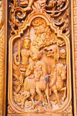 Fototapeta na wymiar Carved wood thai temple