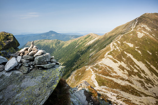 stone pyramid in mountains