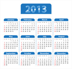 Blue glossy calendar for 2013
