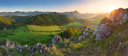 Fototapeten Landscape with rocky mountains at sunset in Slovakia © TTstudio